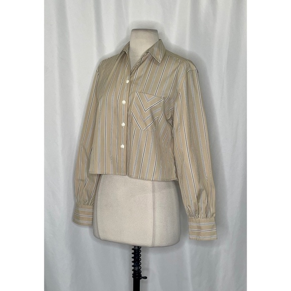 RAG & BONE Maxine Cropped Shirt Top Khaki Multi Stripe Buttondown X-Small - Picture 6 of 14